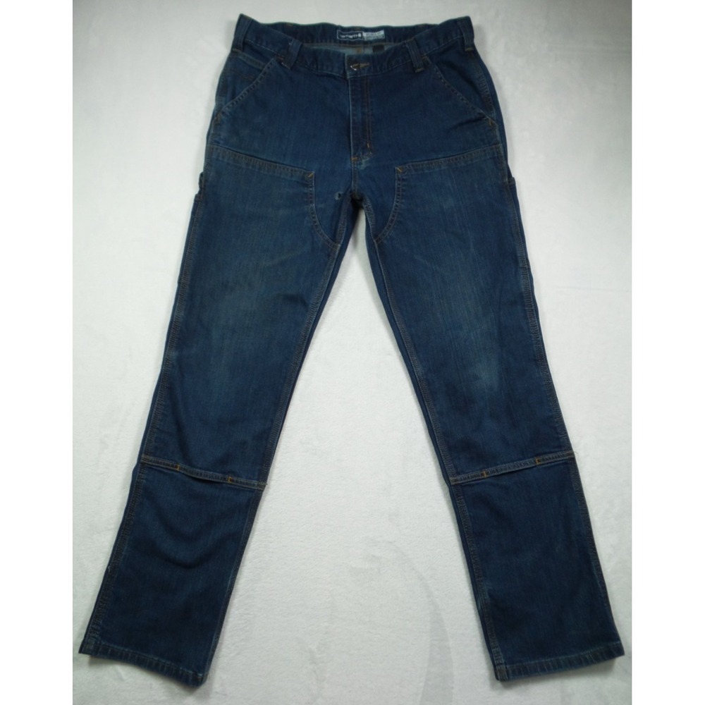 Carhartt Jeans Mens Size 34 x 32 Blue Relaxed Straight Rugged Flex‎ Double Knee
